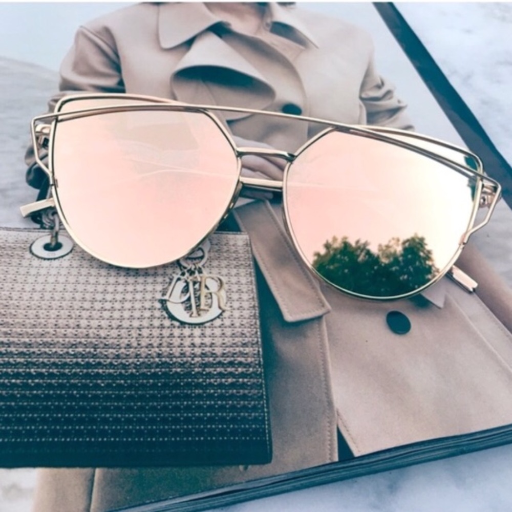 Oversized Mirror Sunglasses Pink Metal Frames - Picture 3 of 8
